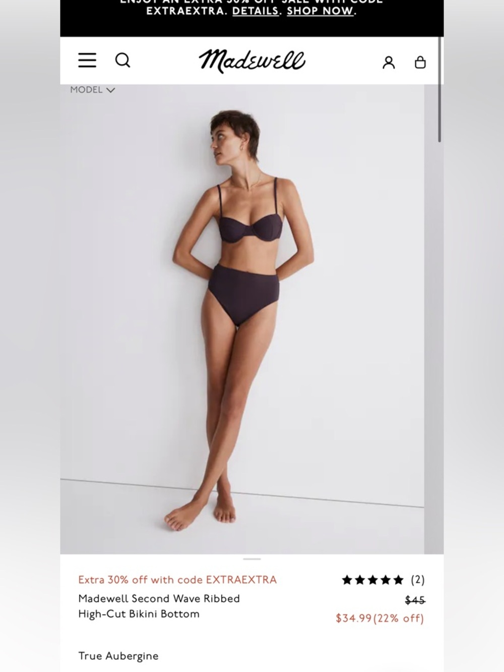 Madewell True Aubergine Ribbed Underwire Bikini Set